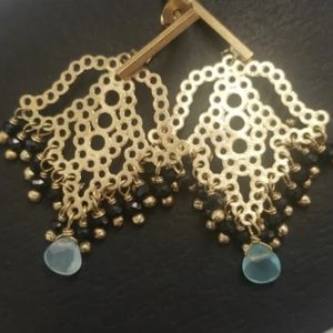 Hamsa Chandelier Aquamarine Earrings